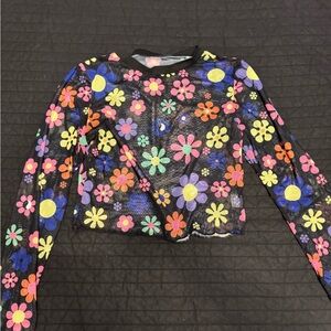 Colorful Floral Mesh Long Sleeve Top